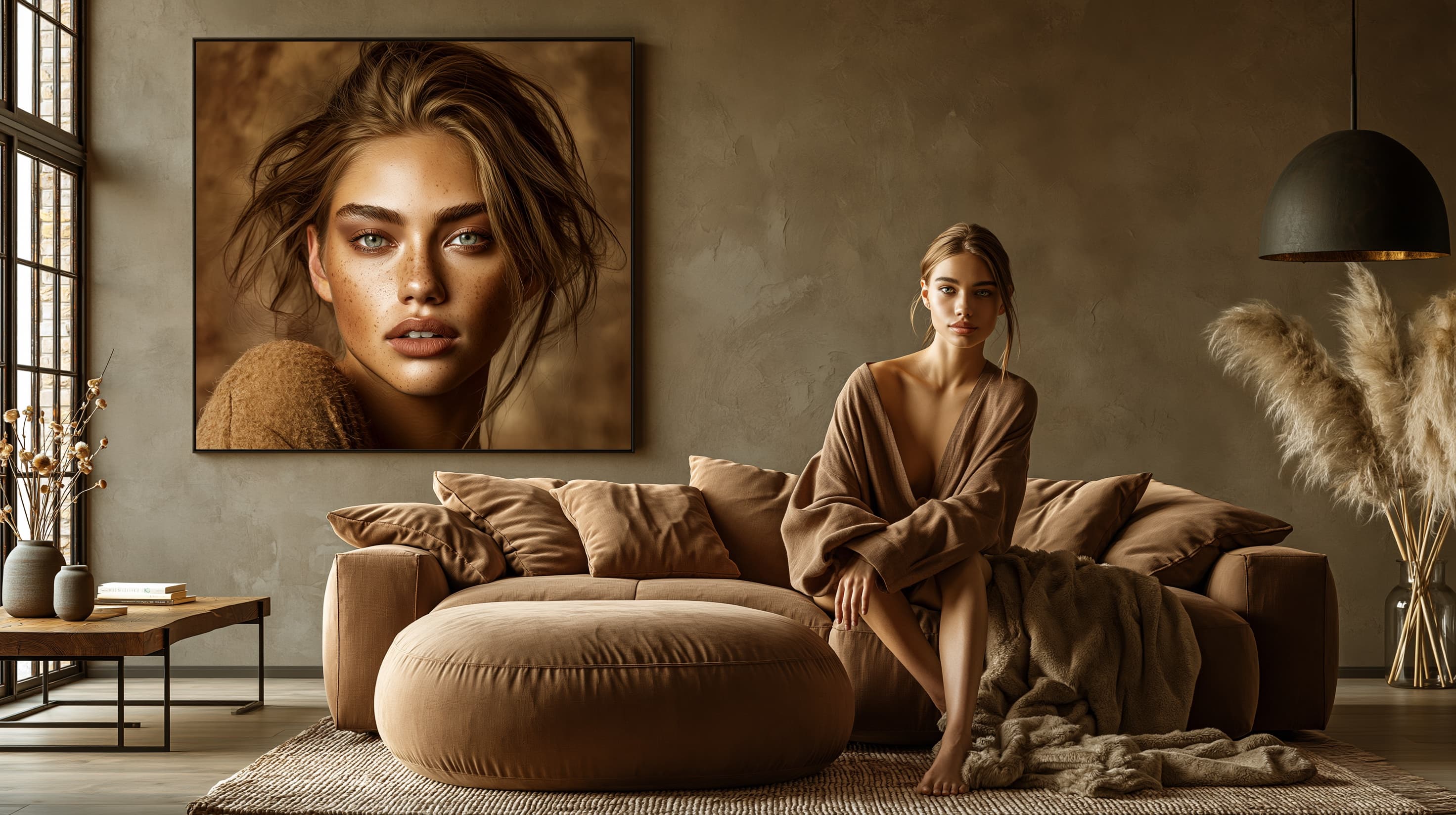 Couverture éditoriale personnalisée encadrée dans un salon