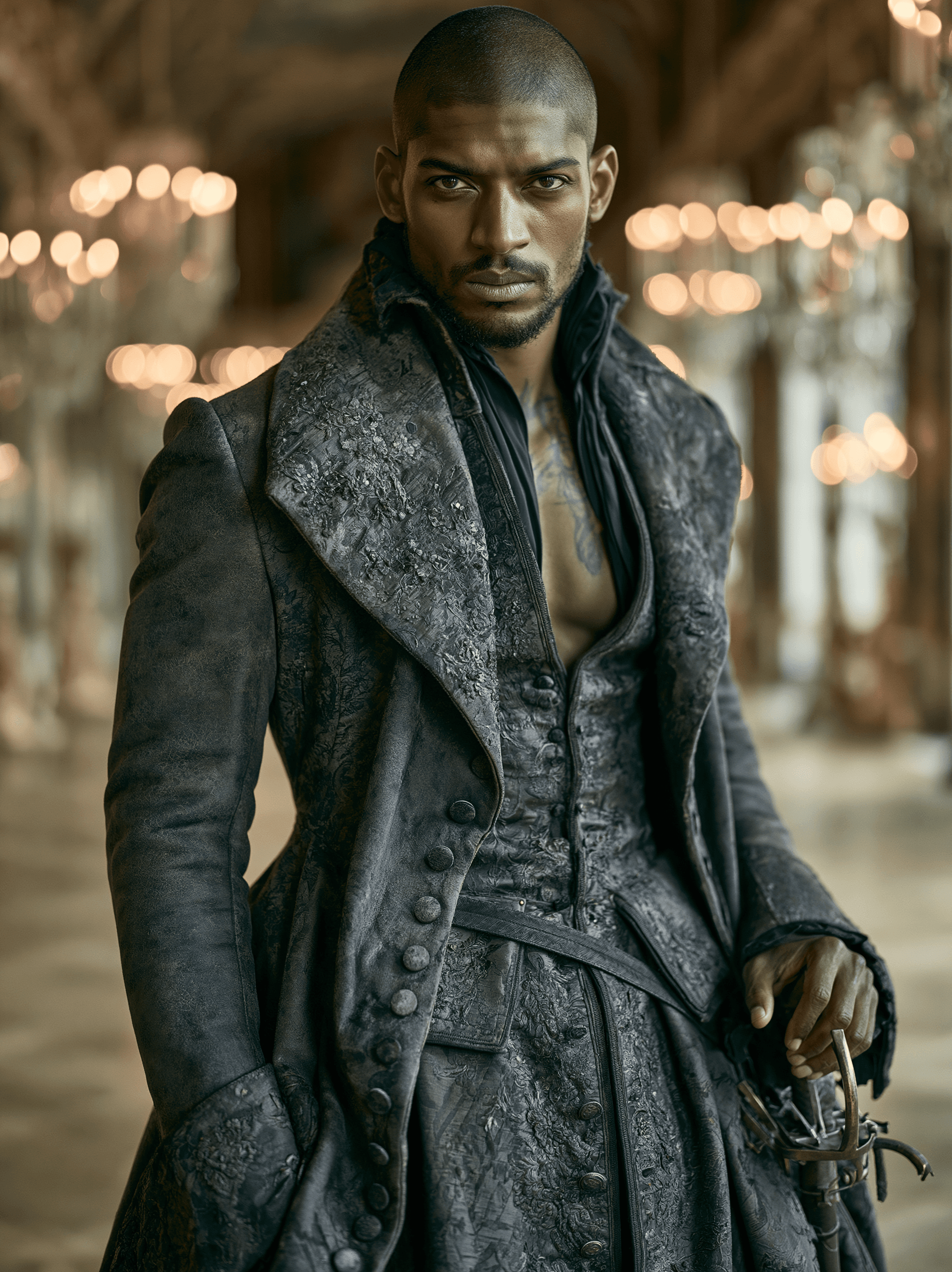 Man in a modern-tailored coat with minimal period detailing